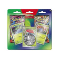 Pokémon Trading Card Game 10-pack blister card case containing four booster packs and a silver foil card, displayed on a clean white background.