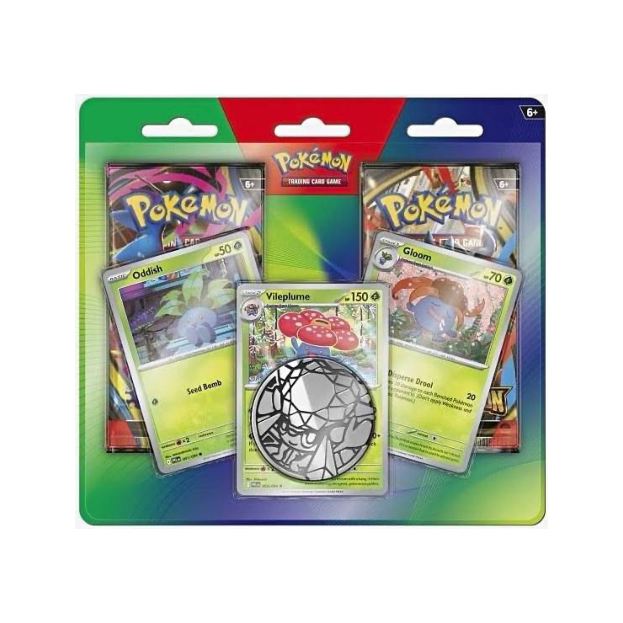 Pokémon Trading Card Game 10-pack blister card case containing four booster packs and a silver foil card, displayed on a clean white background.